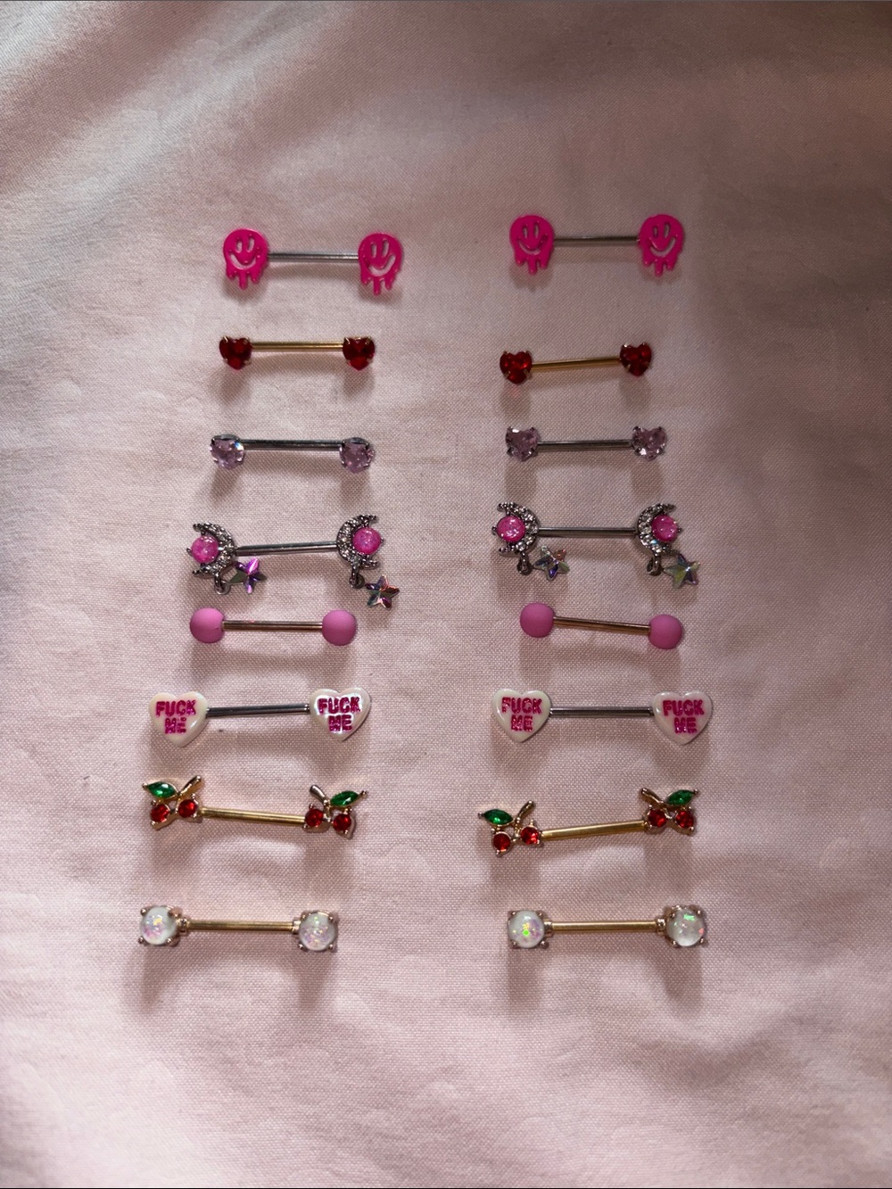 Assorted Pink Novelty Heart & Charm Nipple Jewelry Set